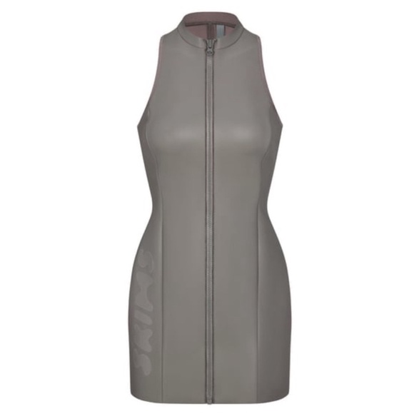 SKIMS Dresses & Skirts - SKIMS ❤️‍🔥 SCUBA SWIM RUBBERIZED MOCK NECK DRESS NWT IN COLORWAY CHALK